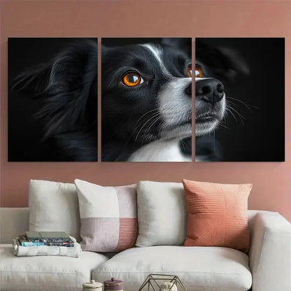 3pcs Black White Dog Amber Eyes Perfect Wall Art Set Canvas Framed 60x90cm - High Quality Print 100% Australian Made Wall Canvas Ready to Hang - Bella Home Decor