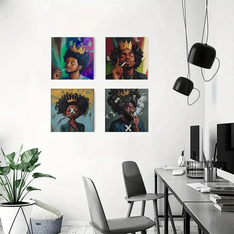 4pcsAfrocentric Black Male Street Wall Art Canvas Framed