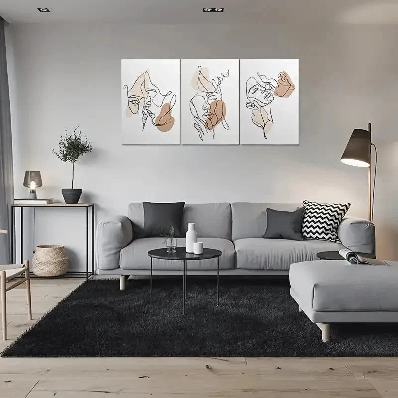 3pcs Modern Abstract Line Neutral Colors Metal Print Ready to Hang Art