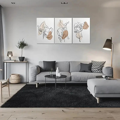 3pcs Modern Abstract Line Neutral Colors Metal Print Ready to Hang Art