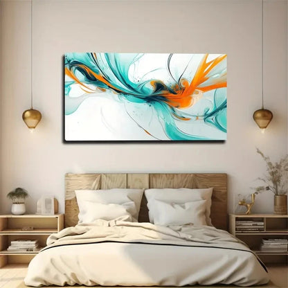 Light Blue & Orange Collision Wallc Art Canvas Office Home Room Framed 120x60cm