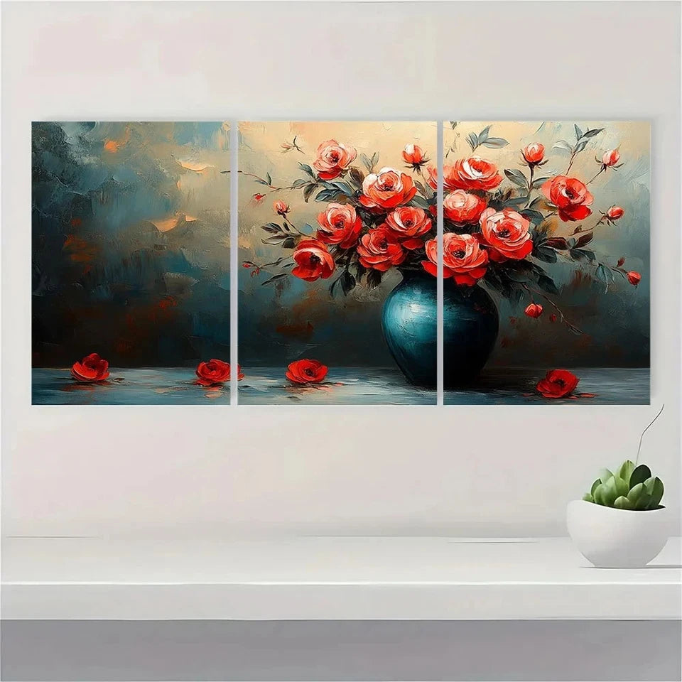 3pcs Modern Abstract Vases And Floral Metal Print Ready to Hang Art - Bella Home Decor
