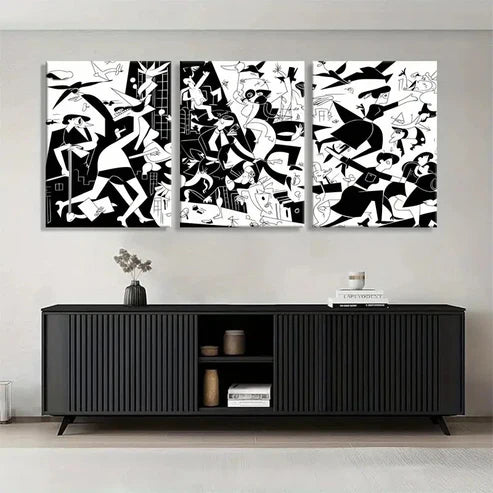 3pcs Black White Abstract Geometric Perfect Wall Art Set Canvas Unframed - High Quality Print 100% Australian Made Wall Canvas - Bella Home Decor