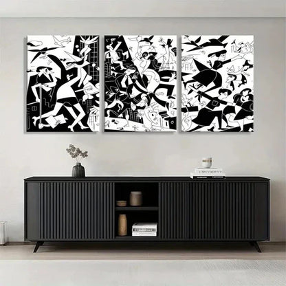 3pcs Black White Abstract Geometric Perfect Wall Art Set Canvas Unframed - High Quality Print 100% Australian Made Wall Canvas - Bella Home Decor