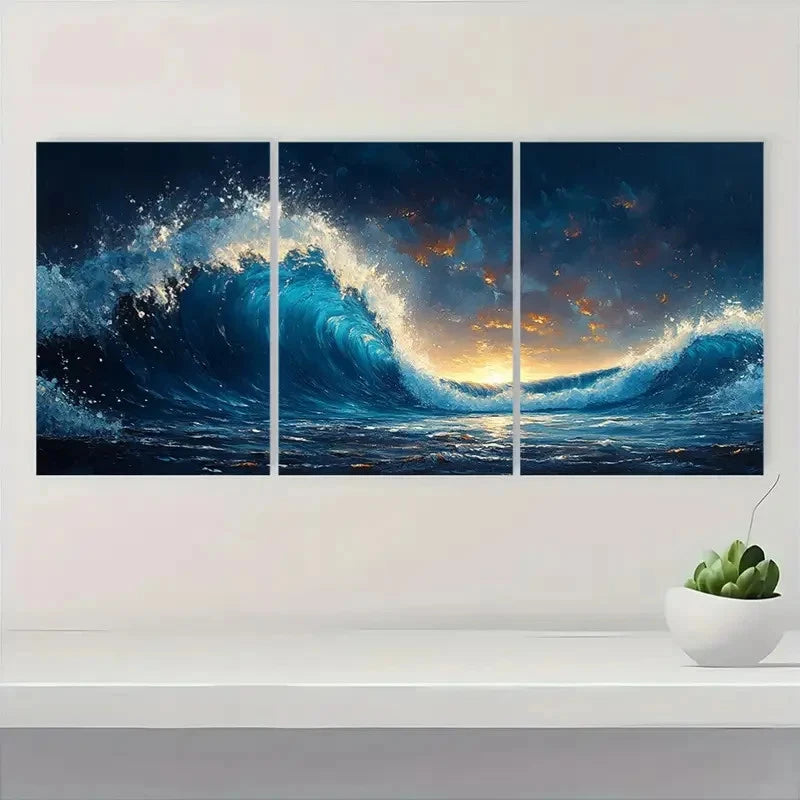 3pcs Ocean Waves Theme Decor DT    Wall Art Set Canvas Framed 60x90cm - High Quality Print 100% Australian Made Wall Canvas Ready to Hang