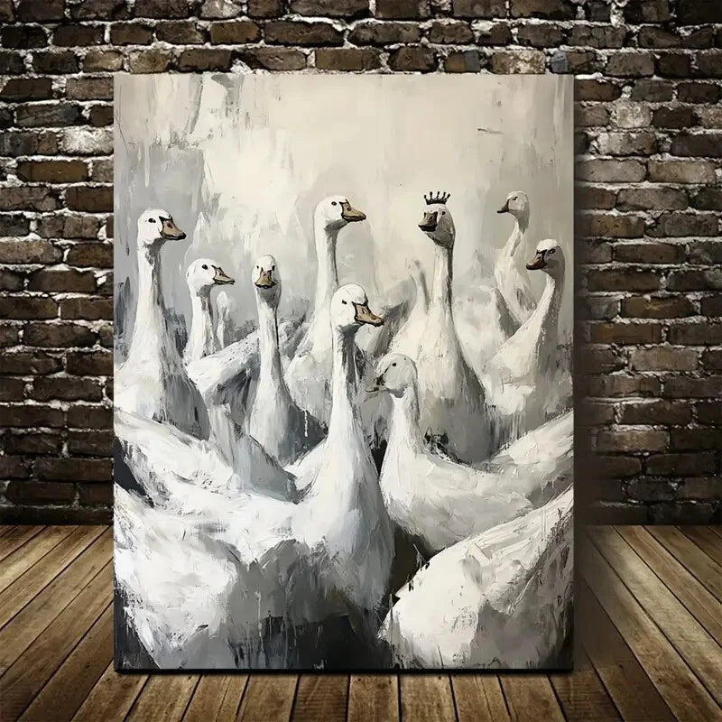 Beautiful Elegant Crown Goose Herd Painting 40x60cm Metal Print Ready to Hang - Bella Home Decor