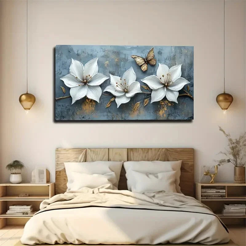 Golden Leaf Branches & White Li Wall Art Canvas Office Home Room Framed 120x60cm