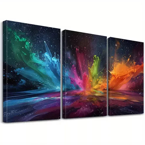 3pcs Modern Abstract Colorful Galaxy Splash Canvas Unframed - High Quality Print 100% Australian Made Wall Canvas