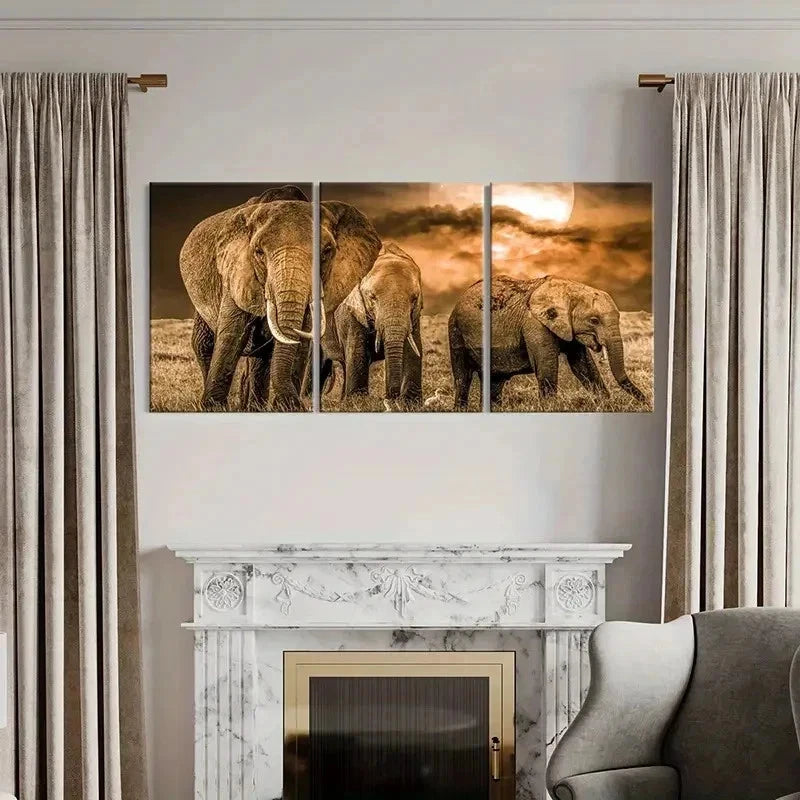 3pcs African Savanna Elephant Modern Wall Art Set Canvas Framed 40x60cm - High Quality Print 100% Australian Made Wall Canvas Ready to Hang - Bella Home Decor