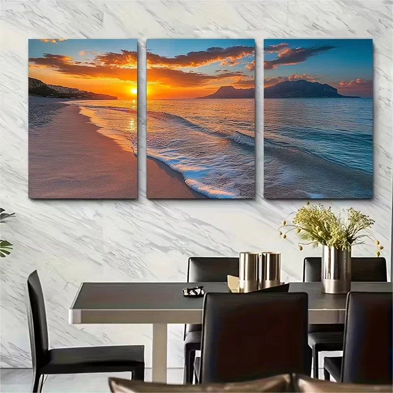 3pcs Giallonardo Beach Sicily Landscape Metal Print Ready to Hang Art - Bella Home Decor