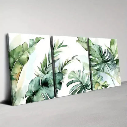 3pcs Abstract Elegant Green Plants Canvas Unframed - High Quality Print 100% Australian Made Wall Canvas - Bella Home Decor