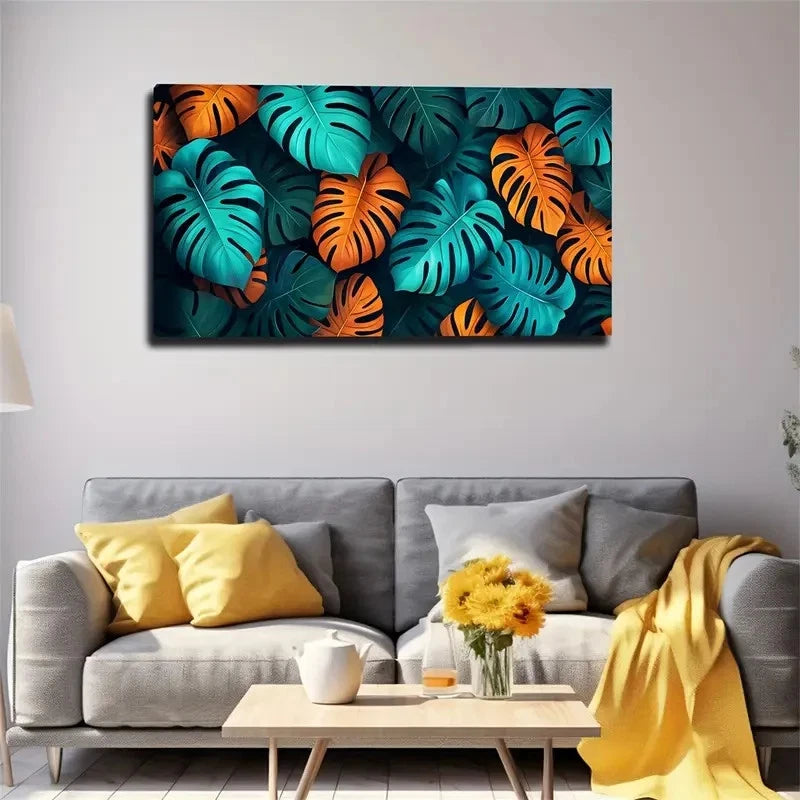 Blue Orange Green & Yellow Wall Art canvas office home room framed 120x60cm