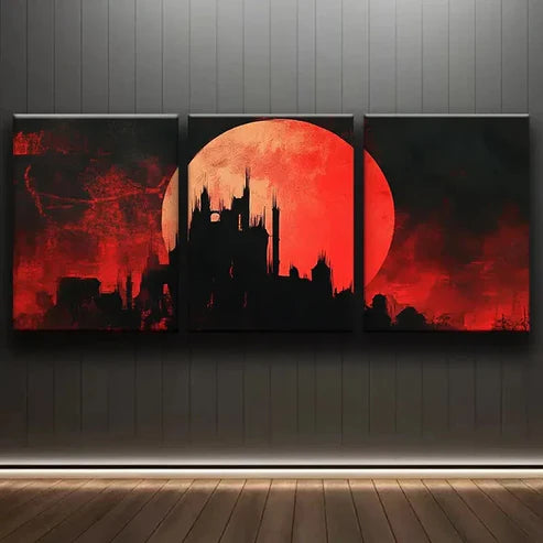 3pcs Medieval City Silhouette Artwork Darkness Wall Art Set Canvas Unframed - High Quality Print 100% Australian Made Wall Canvas