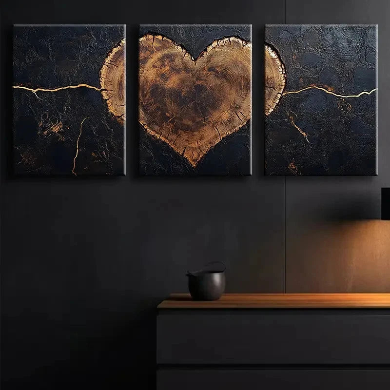 3pcs Black Tree Heart Design BTHD    Wall Art Canvas Framed 40x60cm - High Quality Print 100% Australian Made Wall Canvas Ready to Hang - Bella Home Decor