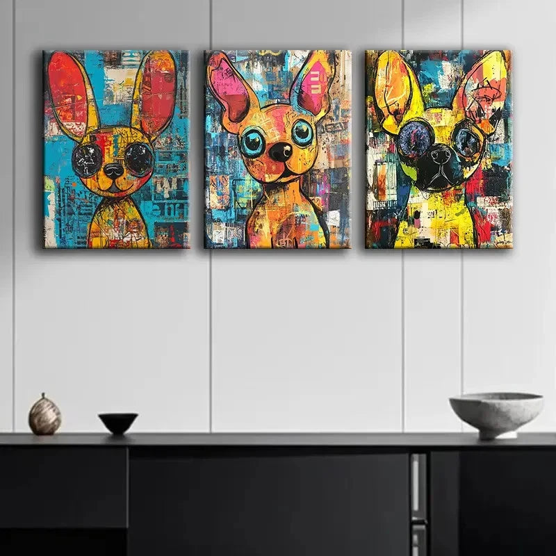 3pcs Colourful Basquiat Inspired Dog Metal Print Ready to Hang Art - Bella Home Decor