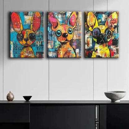 3pcs Colourful Basquiat Inspired Dog Metal Print Ready to Hang Art - Bella Home Decor
