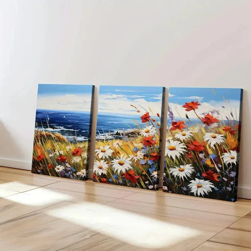 3pcs Abstract Geometric Florals Beach Scenery Wall Art Canvas Unframed - High Quality Print 100% Australian Made Wall Canvas - Bella Home Decor