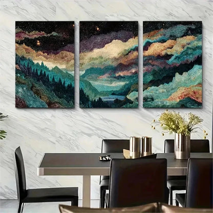 3pcs Starry Night Sky & Mountain Range Perfect Wall Art Set Canvas Framed 50x70cm - High Quality Print 100% Australian Made Wall Canvas Ready to Hang