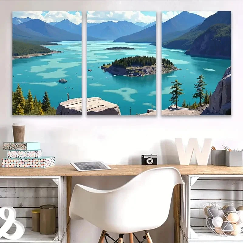 3pcs Beautiful Lake Landscape Wall Art Set Canvas Framed 40x60cm - High Quality Print 100% Australian Made Wall Canvas Ready to Hang - Bella Home Decor