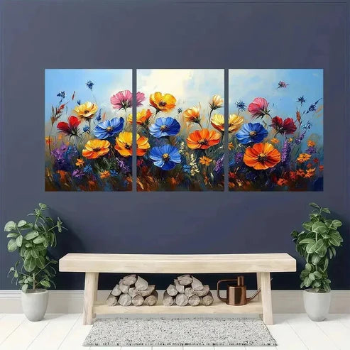 3pcs Colorful Vibrant Wildflower Print Wall Art Canvas Unframed - High Quality Print 100% Australian Made Wall Canvas - Bella Home Decor