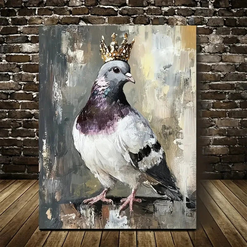Painting Style with a Crown Pet Pigeon Painting 40x60cm Metal Print Ready to Hang