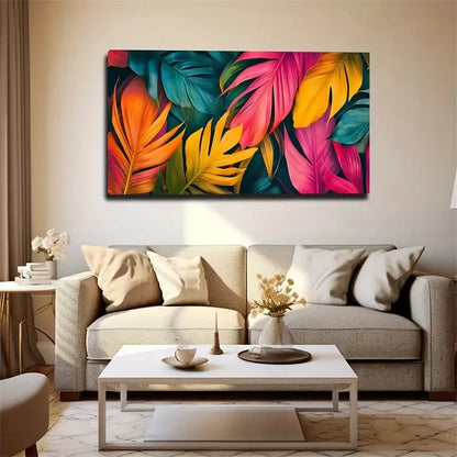 Colorful Glossy Tropical Leaves Wall Art Canvas Office Home Room Framed 120x60cm