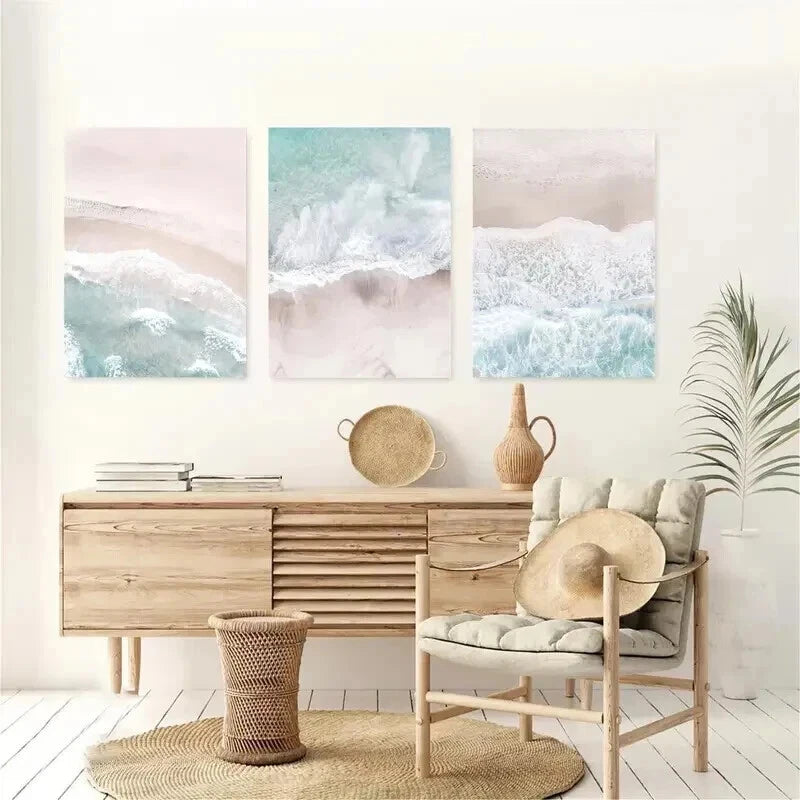 3pcs Serene Beach Waves Ocean Nature Perfect Wall Art Set Canvas Framed 50x70cm - High Quality Print 100% Australian Made Wall Canvas Ready to Hang - Bella Home Decor