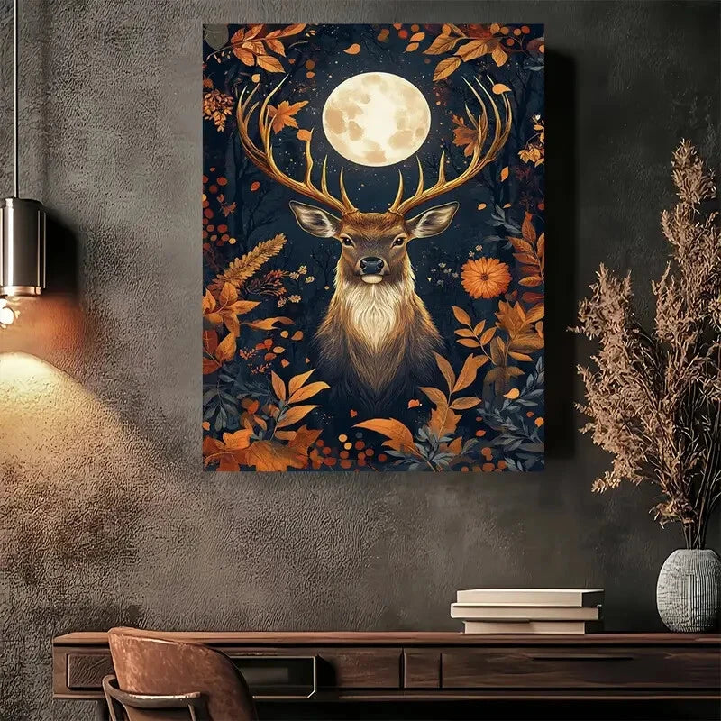 Beautiful Autumn Moon Deer Vibrant Deer Painting 40x60cm Metal Print Ready to Hang - Bella Home Decor