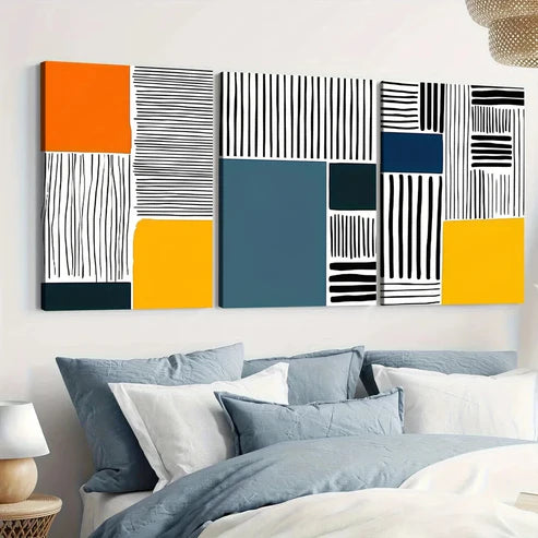 3pcs Abstract Modern Style Elegant Black Blocks Art Set Canvas Unframed - High Quality Print 100% Australian Made Wall Canvas - Bella Home Decor