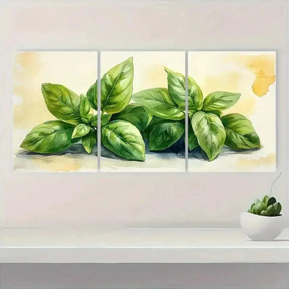 3pcs Botanical Herbs Watercolor Wall Art Set Canvas Unframed - High Quality Print 100% Australian Made Wall Canvas - Bella Home Decor