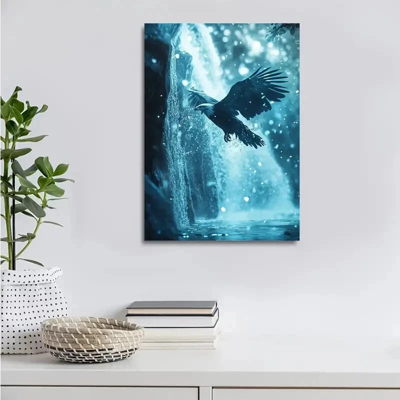 Eagle Splashing in Water Near a Crystal Painting 40x60cm Metal Print Ready to Hang - Bella Home Decor