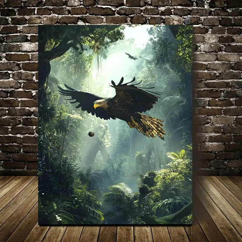 Eagle Playing with Ball In Jungle Scene 40x60cm Metal Print Ready to Hang - Bella Home Decor