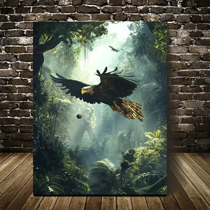 Eagle Playing with Ball In Jungle Scene 40x60cm Metal Print Ready to Hang - Bella Home Decor