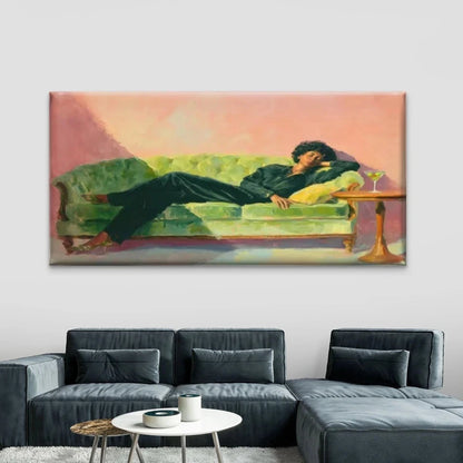 Black & Green Portrait of Woman Wall Art Canvas Office Home Room Framed 120x60cm