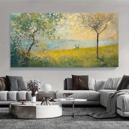 Landscape With Yellow Flowers Wall Art Canvas Office Home Room Framed 120x60cm