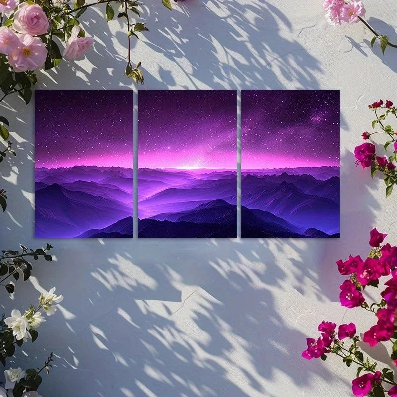 3pcs Pink and Purple Starry Night Sky Metal Print Ready to Hang Art