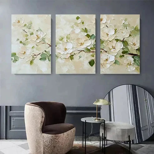 3pcs Abstract White Magnolia Flower Perfect Wall Art Canvas Unframed - High Quality Print 100% Australian Made Wall Canvas - Bella Home Decor