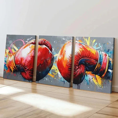 3pcs Abstract Graffiti Art of Boxing Gloves Wall Art Canvas Unframed - High Quality Print 100% Australian Made Wall Canvas - Bella Home Decor