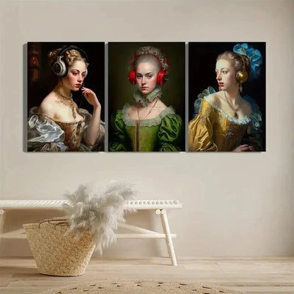 3pcs Eclectic Female Portraits with Headphones Wall Art Canvas Unframed - High Quality Print 100% Australian Made Wall Canvas - Bella Home Decor
