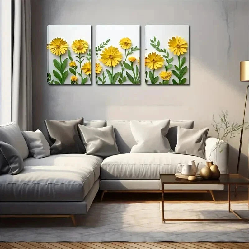 3pcs Natural Atmosphere Nordic Yellow Perfect Wall Art Set Canvas Framed 50x70cm - High Quality Print 100% Australian Made Wall Canvas Ready to Hang - Bella Home Decor