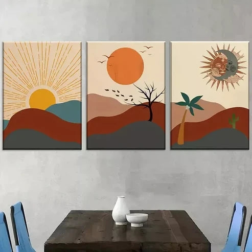 3pcs Bohemian Modern Abstract Landscape    Art Set Canvas Unframed - High Quality Print 100% Australian Made Wall Canvas - Bella Home Decor