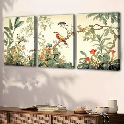 3pcs Vibrant Abstract Flowers Birds Perfect Wall Art Set Canvas Framed 50x70cm - High Quality Print 100% Australian Made Wall Canvas Ready to Hang - Bella Home Decor