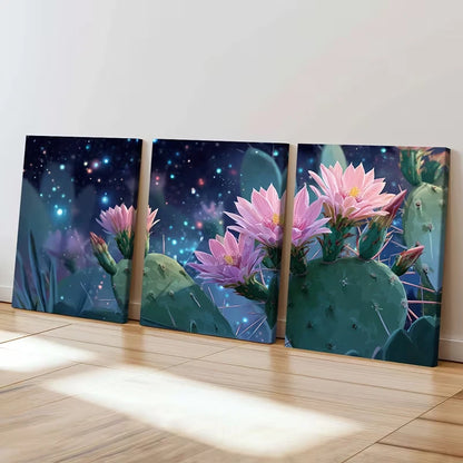 3pcs Cactus Bloom, Desert Flora, Pink Flowers  Wall Art Set Canvas Framed 50x70cm - High Quality Print 100% Australian Made Wall Canvas Ready to Hang - Bella Home Decor