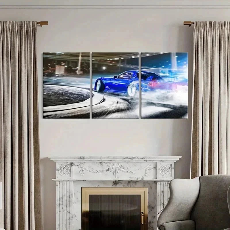 3pcs Modern Sports Supercar Drifting Print Wall Art Set Canvas Framed 50x70cm - High Quality Print 100% Australian Made Wall Canvas Ready to Hang