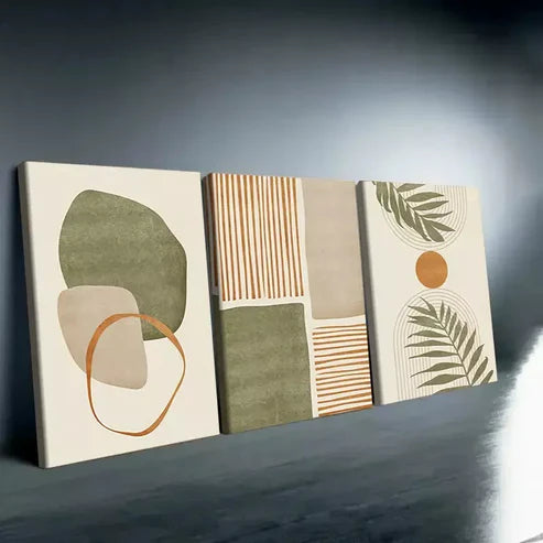 3pcs Bohemian Abstract Tropical Leaf Art with Golden Wall Art Set Canvas Unframed - High Quality Print 100% Australian Made Wall Canvas