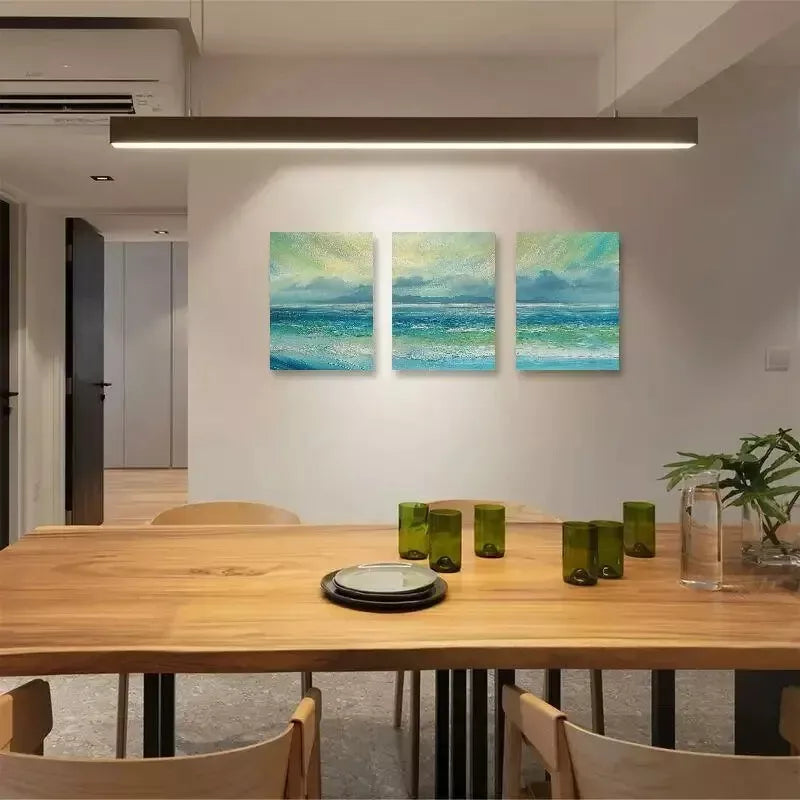 3pcs Blue Waves Clouds Abstract Oil Painting Canvas Framed 40x60cm - High Quality Print 100% Australian Made Wall Canvas Ready to Hang - Bella Home Decor