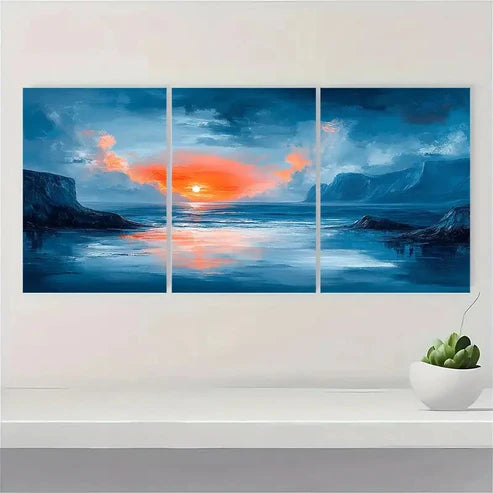 3pcs Blue Paste Abstract Landsacpe DustinWay Wall Art Set Canvas Unframed - High Quality Print 100% Australian Made Wall Canvas - Bella Home Decor