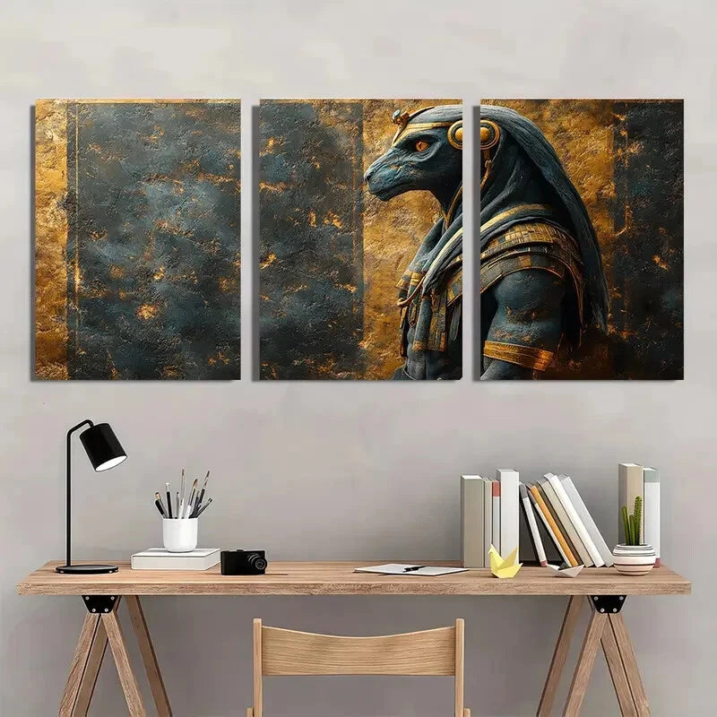 3pcs Egyptian God with Golden Accents Metal Print Ready to Hang Art - Bella Home Decor