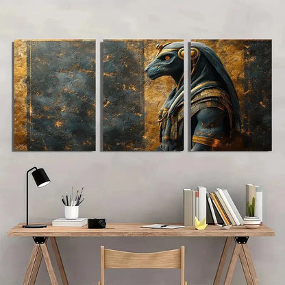 3pcs Egyptian God with Golden Accents Metal Print Ready to Hang Art - Bella Home Decor