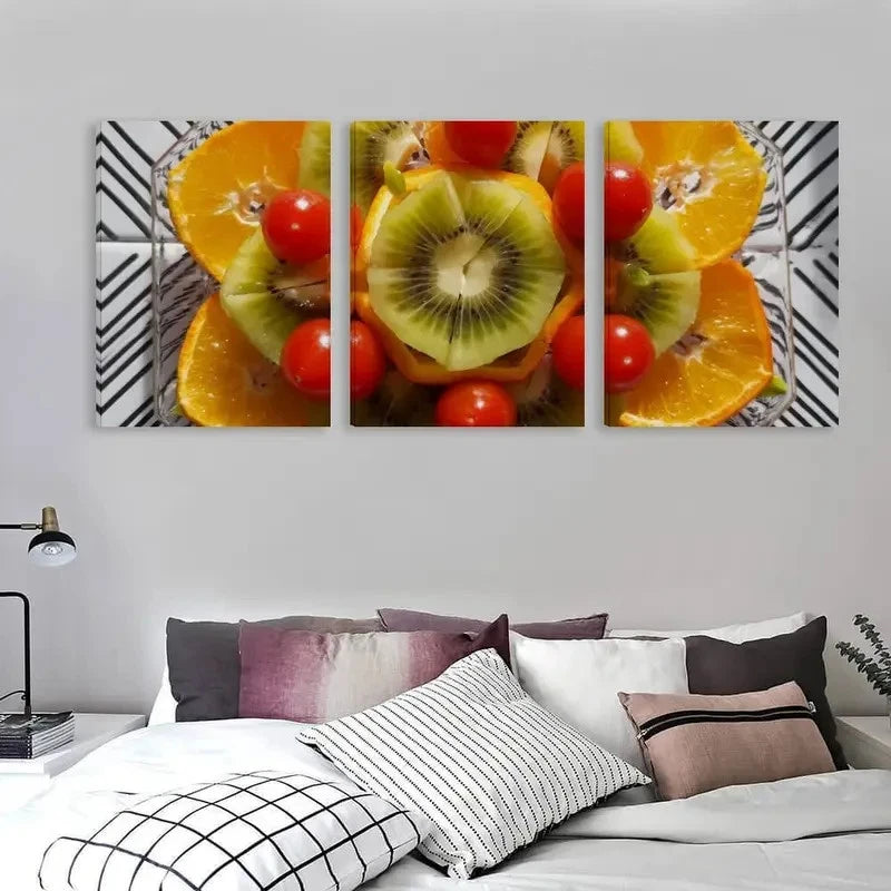 3pcs Flower Arrangement Made of Orange & Kiwi   Wall Art Set Canvas Framed 40x60cm - High Quality Print 100% Australian Made Wall Canvas Ready to Hang